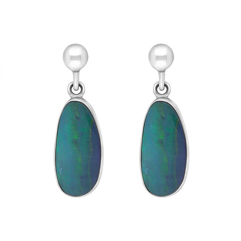 Sterling Silver Opal Abstract Oval Doublet Drop Unique Earrings