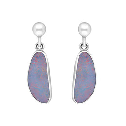 Sterling Silver Opal Abstract Oval Doublet Drop Unique Earrings