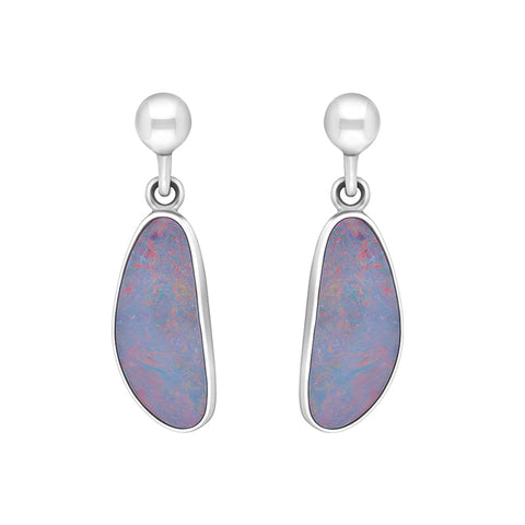 Sterling Silver Opal Abstract Oval Doublet Drop Unique Earrings