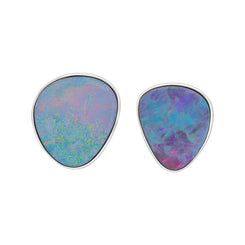 Sterling Silver Opal Abstract Oval Doublet Stud Earrings