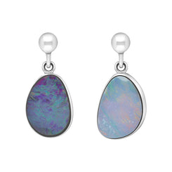 Sterling Silver Opal Abstract Oval Doublet Drop Unique Earrings