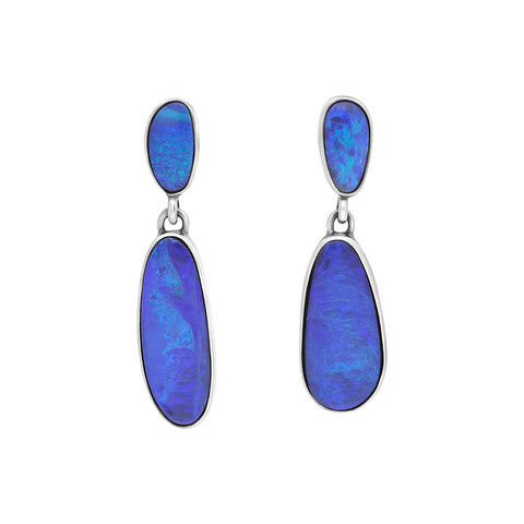 Sterling Silver Abstract Opal Doublet Drop Earrings