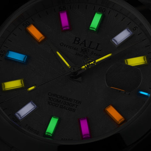 Ball Watch Company Engineer III Marvelight Chronometer Rainbow Watch with silver dial, steel bracelet, steel case