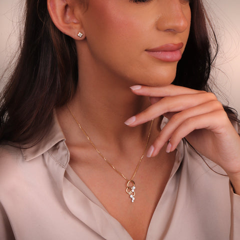 18ct Yellow & White 0.39ct Diamond 5 Stone Triple Circle Round Necklace