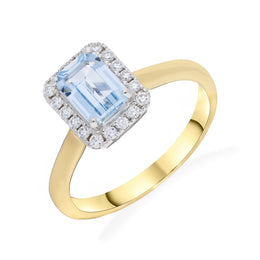 18ct Yellow and White Gold 0.83ct Aquamarine and 0.18ct Diamond Ecut Centre Cluster Ring