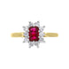 18ct Yellow Gold 0.46ct Ruby Diamond Emerald Cut Cluster Ring, FEU-1475.