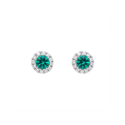 18ct White Gold Emerald and Diamond Round Stud Earrings