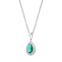 18ct White Gold 0.39ct Emerald Diamond Pear Necklace