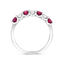 Platinum 0.52ct Ruby Diamond Half Eternity Ring