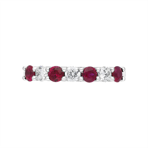 Platinum 0.52ct Ruby Diamond Half Eternity Ring