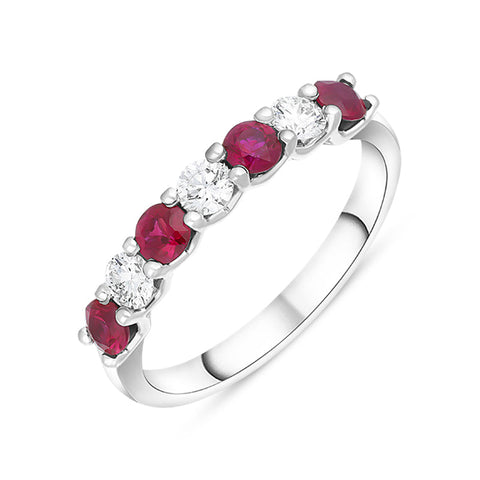Platinum 0.52ct Ruby Diamond Half Eternity Ring
