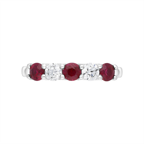 Platinum 0.55ct Ruby Diamond Half Eternity Ring