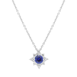 18ct White Gold Sapphire Diamond Flower Cluster Necklace