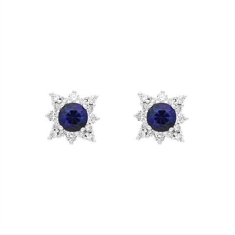 18ct White Gold Sapphire Diamond Round Cut Star Cluster Stud Earrings