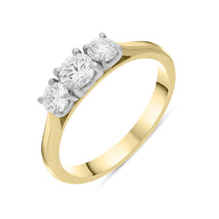 18ct Yellow Gold 0.75ct Diamond Three Stone Ring, FEU-2314
