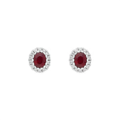 18ct White Gold Ruby Diamond Oval Cluster Earrings