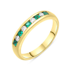 18ct Yellow Gold Emerald Diamond Half Eternity Ring