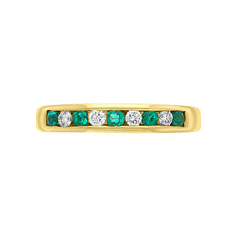 18ct Yellow Gold Emerald Diamond Half Eternity Ring