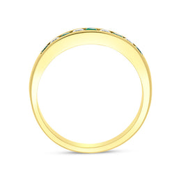18ct Yellow Gold Emerald Diamond Half Eternity Ring