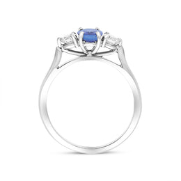 Platinum Sapphire Diamond Three Stone Ring