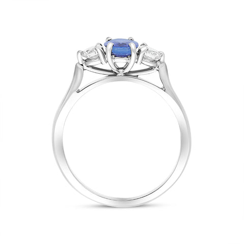 Platinum Sapphire Diamond Three Stone Ring