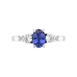 Platinum Sapphire Diamond Three Stone Ring