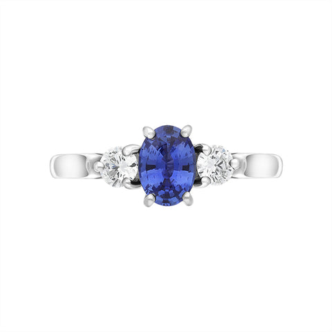 Platinum Sapphire Diamond Three Stone Ring