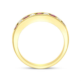 18ct Yellow Gold Ruby Diamond Channel Set Half Eternity Ring