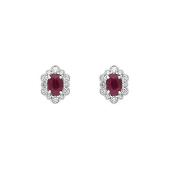 18ct White Gold Ruby Diamond Cluster Oval Stud Earrings
