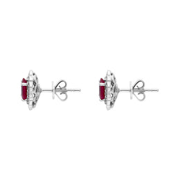 18ct White Gold Ruby Diamond Cluster Oval Stud Earrings