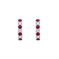 18ct White Gold Ruby Diamond Seven Stone Hoop Earrings