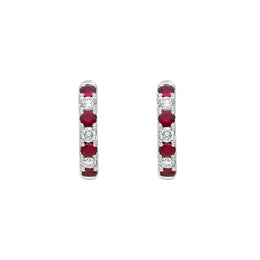 18ct White Gold Ruby Diamond Seven Stone Hoop Earrings