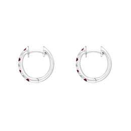 18ct White Gold Ruby Diamond Seven Stone Hoop Earrings