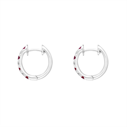 18ct White Gold Ruby Diamond Seven Stone Hoop Earrings