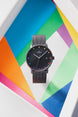 Junghans Form A Bauhaus Limited Edition Watch with black dial, black pvd strap, steel case