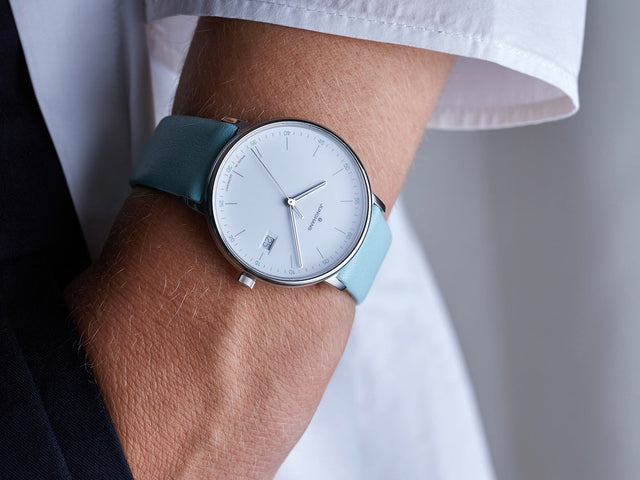 Junghans Form Ladies Watch with white dial, leather strap, steel case