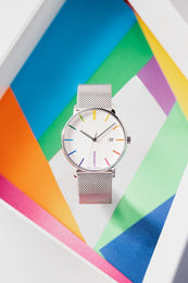 Junghans Form Quartz Bauhaus Limited Edition Watch with white dial, steel bracelet, steel case