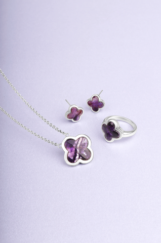 Sterling Silver Blue John Bloom Four Leaf Clover Ring