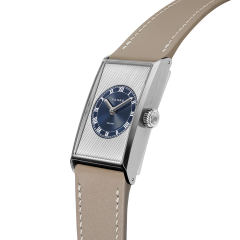 Fears Arnos Pewter Blue Leather Strap Watch