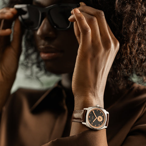 Fears Brunswick 38 Charcoal Rose Leather Strap Watch
