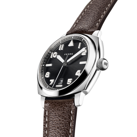 Fears Brunswick 40 Filton Raven Black Leather Strap Watch