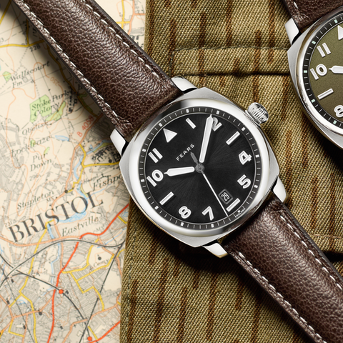 Fears Brunswick 40 Filton Raven Black Leather Strap Watch