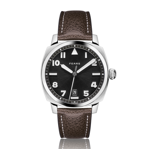 Fears Brunswick 40 Filton Raven Black Leather Strap Watch