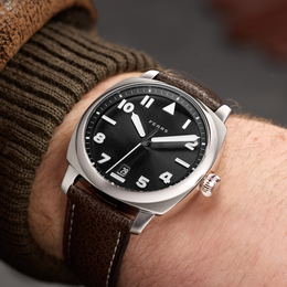 Fears Brunswick 40 Filton Raven Black Leather Strap Watch