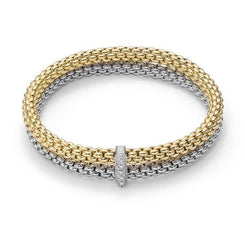 Fope Flex'it Solo 18ct White Yellow Gold 0.22ct Diamond Double Bracelet, 529B/BBR.