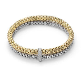 Fope Flex'it Solo 18ct White Yellow Gold 0.22ct Diamond Double Bracelet, 529B/BBR.