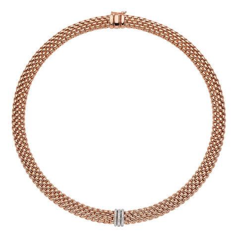 Fope Panorama 18ct Rose Gold 0.23ct Diamond Rondelle Necklace 587C PAVE