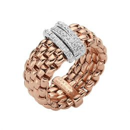 Fope Panorama 18ct Rose Gold 0.23ct Diamond White Gold Rondelle Ring, AN587 PAVE.