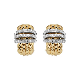 Fope Panorama 18ct Yellow Gold 0.46ct Diamond Rondelle Small Hoop Earrings, OR587 PAVE.
