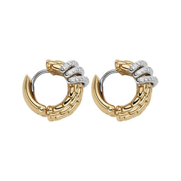 Fope Panorama 18ct Yellow Gold 0.46ct Diamond Rondelle Small Hoop Earrings, OR587 PAVE.